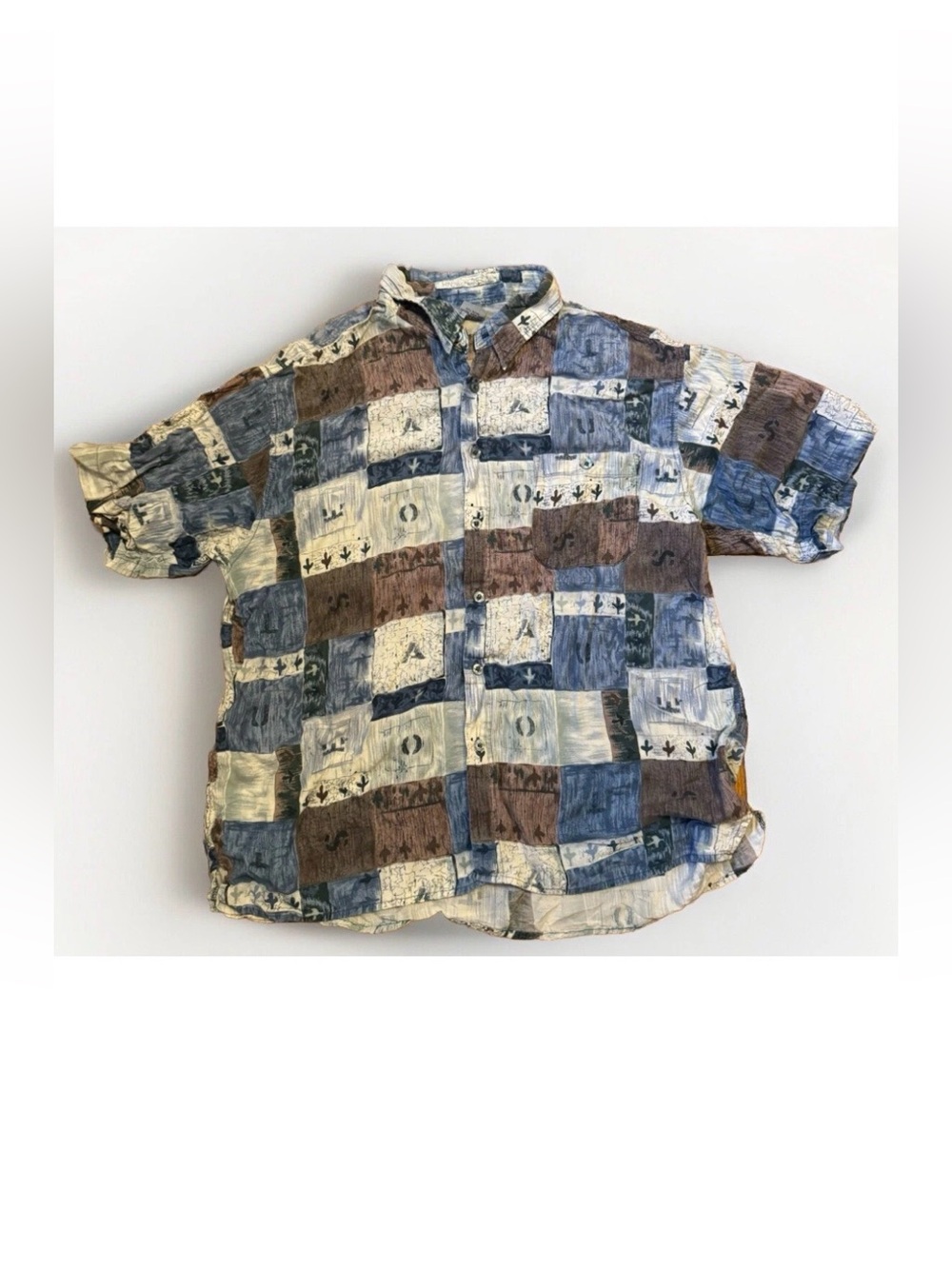 Vintage Claudio Nucci Rayon Shirt Mens XL Block Patchwork Abstract Tribal 90s